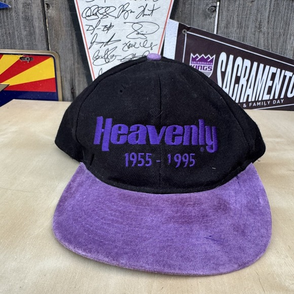 Vintage HEAVENLY LAKE TAHOE Strapback Hat SKI SNOWBOARD Black Purple 90's - Picture 1 of 7